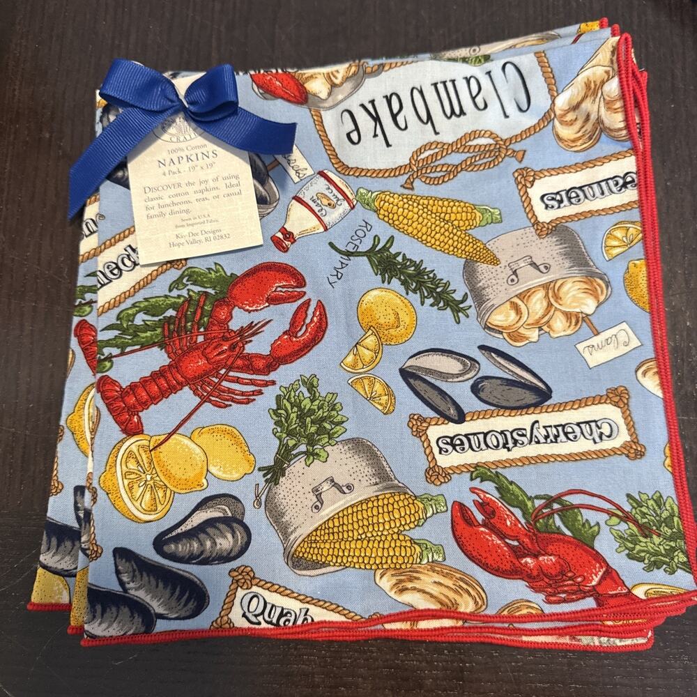 Kay Dee Designs Set Of 4 Napkins - 100% Cotton- Seafood Boil Theme NWT - Picture 2 of 5